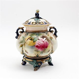 * A Royal Worcester Porcelain Covered Potpourri Vase Height 7 1/2 inches.