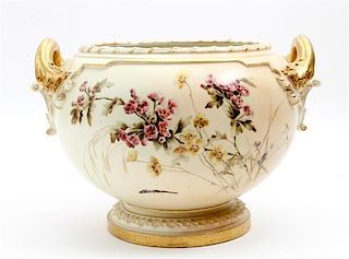 * A Royal Worcester Porcelain Jardiniere Width over handles 14 inches.