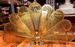 A Victorian Gilt Brass Fan Form Fire Screen Height 25 inches.