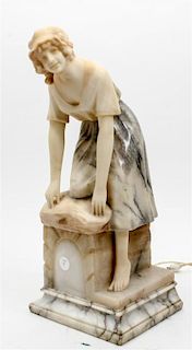 * A Marble Alabaster Figural Lamp Height 21 inches.