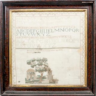 A Victorian Needlework Sampler Height 19 1/2 x width 19 1/2 inches.