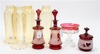 A Collection of Cut Glass Articles Height of first 10 inches.