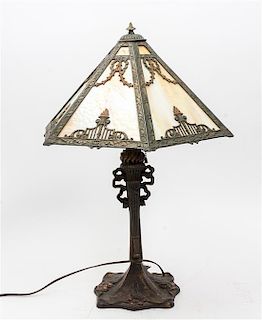 * An American Slag Glass Table Lamp Height 22 1/2 inches.