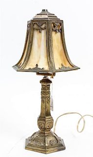 * An American Slag Glass Table Lamp Height 15 1/8 inches.