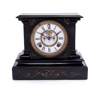 * A Victorian Style Painted Metal Mantel Clock Height 9 3/4 x width 11 3/8 inches.
