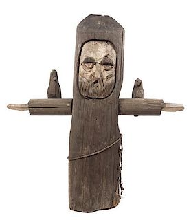 * A Carved Wood Figure of Saint Francis Height 57 x width 54 x depth 15 inches.