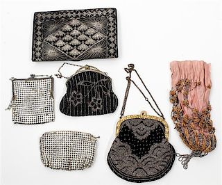 A Collection of Five Vintage Handbags Width of widest 8 inches.