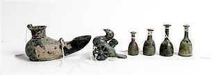* A Group of Six Roman Bronze Articles Width of largest 3 1/2 inches.
