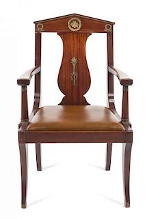 An Empire Style Gilt-Metal Mounted Mahogany Fauteuil Height 38 1/2 inches.