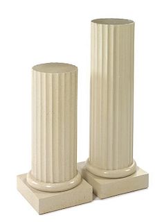 A Pair of Faux Painted Wood Pedestals Height of taller 39 inches.
