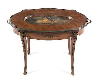 * An Italian Parquetry and Painted Low Table Height 21 3/8 x width 31 3/8 x depth 20 5/8 inches.