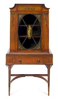 * An Edwardian Style Painted Vitrine Cabinet Height 69 7/8 x width 36 1/4 x depth 15 inches.