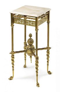 An Aesthetic Movement Brass Calling Card Table Height 21 1/2 inches.