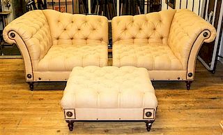 An Upholstered Button Tufted Chesterfield Sofa Height 33 1/2 inches.