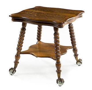 * A Victorian Style Oak Side Table Height 29 3/4 x width 28 x depth 28 inches.