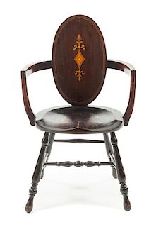 * An Edwardian Marquetry Armchair Height 36 1/4 inches.