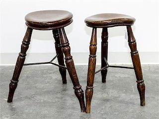 A Near Pair of American Stools Height 19 3/4 inches.