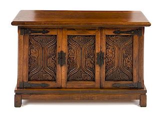 An Arts & Crafts Style Console Cabinet Height 27 x width 44 x depth 15 inches.