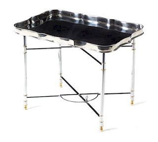 An Italian Silvered Metal and Brass Tray Table Width of tray 25 1/4 inches.