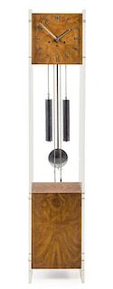 A Ridgeway Lucite and Burlwood Art Deco Style Tall Case Clock Height 60 inches.