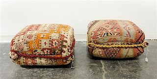 A Pair of Kilim Upholstered Ottomans Height 12 x width 24 x depth 24 inches
