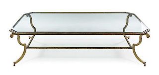 A Gilt Metal and Glass Low Table Height 20 x width 38 x depth 74 inches.