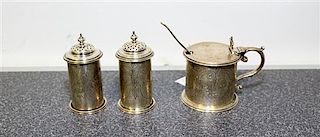 A Set of Three Victorian Silver Table Articles, Martin, Hall & co., Sheffield, 1889-1891, comprising a pair of casters and a 