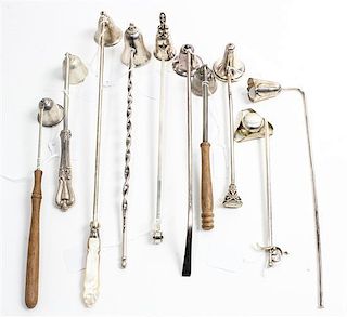 A Group of Ten Silver and Silver Plate Candle Snuffers, various makers, comprising American, Mexican and Danish examples.