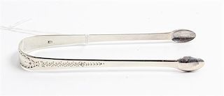 A George III Silver Sugar Tongs, Possibly John Whiting, London, 1800, the exterior decorated with wrigglework and foliate mot