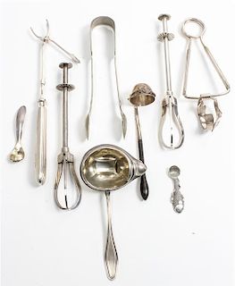 A Collection of Nine Silver and Silver-Plate Serving Articles, various makers, comprising two silver sauce ladles, two silver