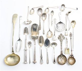 A Collection of Silver and Silver-Plate Serving Articles, various makers, comprising sugar scoops, jelly spoons, cheese scoop
