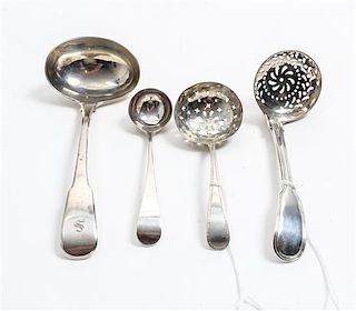 A Group of Four English Silver Ladles, various makers, comprising a George III sauce ladle marked for Peter & William Bateman