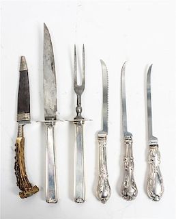 A Group of Silver-Handled Carving Articles, various makers, comprising a two-piece carving set and three filet knives, togeth