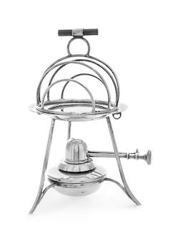 A George V Silver Toast Warming Rack, maker's mark obscured, London, 1912, the four-slice rack with a removable base plate ra