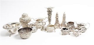 * A Collection of American Silver Table Articles, various makers, comprising three salts, two casters, two creamers, two twin