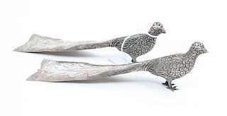 * A Pair of Mexican Silver Castors, Maciel, each in the form of a peacock.