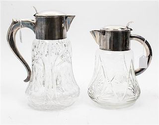 Two Silver-Plate Mounted Cut Glass Pitchers Height of taller 12 3/4 inches.