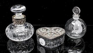 A Collection of Silver-Mounted Cut Glass Articles Height of tallest 4 1/2 inches.