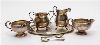 * A Collection of American Silver Table Articles, various makers, comprising two creamer and sugar sets, an oval tray and fou