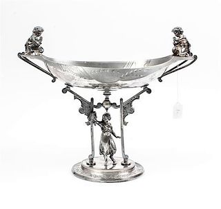 * An Aesthetic Movement Silver-Plate Centerpiece Bowl Height 14 1/2 inches.