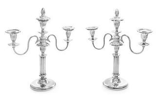 A Pair of American Silver Three-Light Candelabra, John Hasselbring, Brooklyn, NY, First-Half 20th Century, having a central b