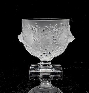 A Lalique Molded and Frosted Glass Vase Height 5 1/2 inches.