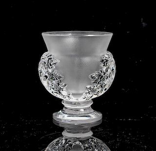 A Lalique Molded and Frosted Glass Vase Height 4 1/2 inches.