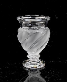 A Lalique Frosted Glass Vase Height 6 inches.