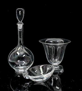 * A Collection of Three Steuben Glass Articles Height of tallest 12 inches.