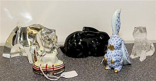 A Group of Decorative Glass and Porcelain Animals Height of first 4 inches.