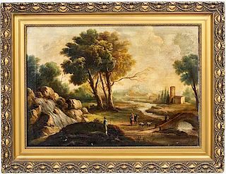 * V. Franzi, (19th century), Pastoral Landscape with Figures