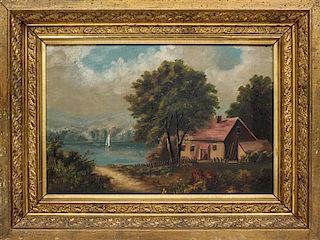 * Artist Unknown, (19th century), Landscape with Lake, Cottage and Boat