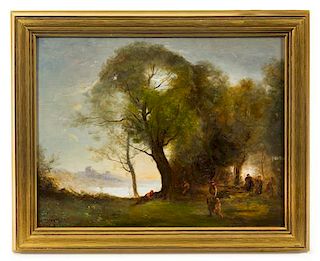 * Ida Jolly Crawley, (American, 1867-1946), Landscape with Figures, 1907