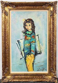 * Artist Unknown, (20th century), Girl Holding Canvases